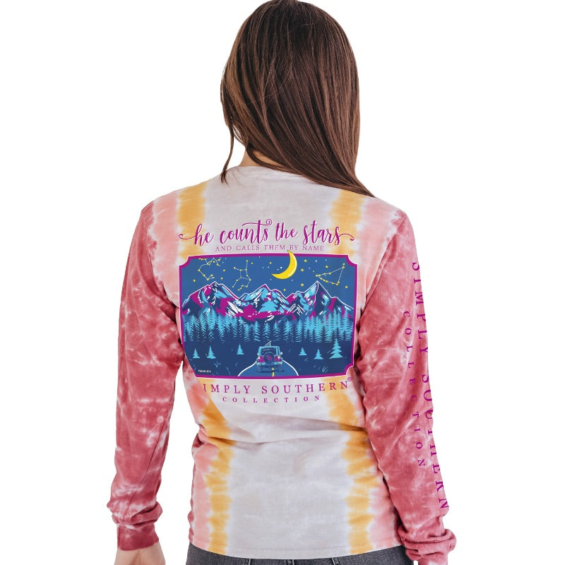 SALE Simply Southern Mountains Night Stars Tie Dye Long Sleeve T-Shirt
