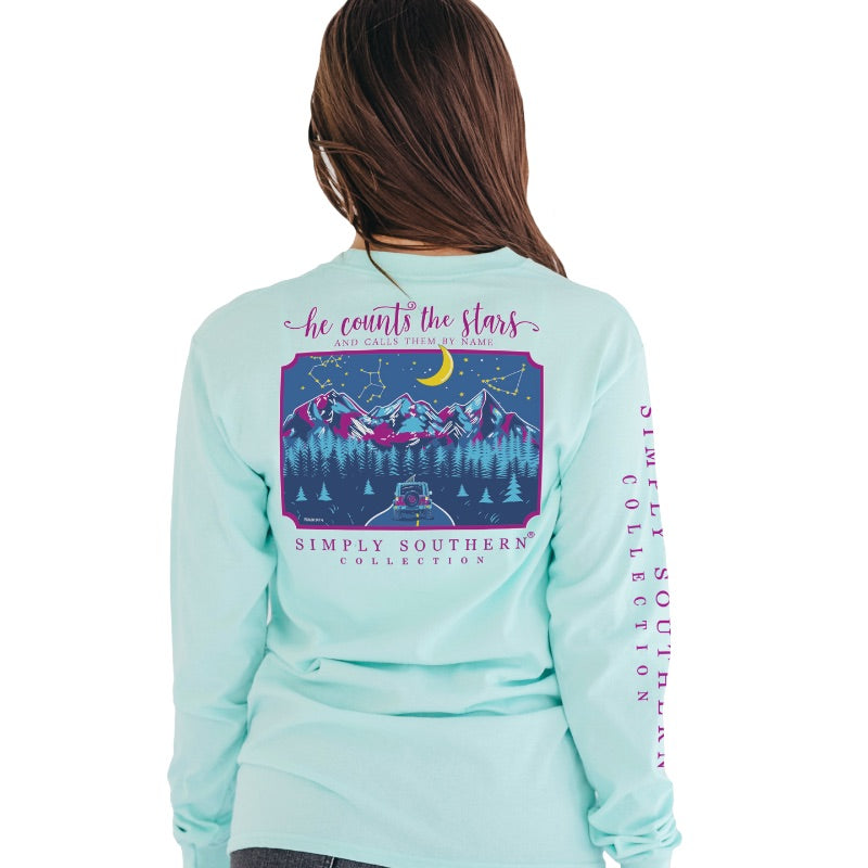 SALE Simply Southern Preppy Mountains Night Stars Long Sleeve T-Shirt
