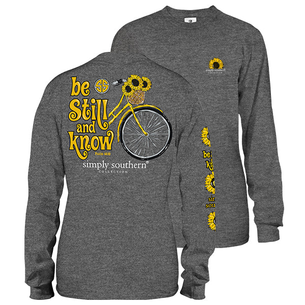 SALE Simply Southern Preppy Be Still And Know Sunflower Long Sleeve T-Shirt