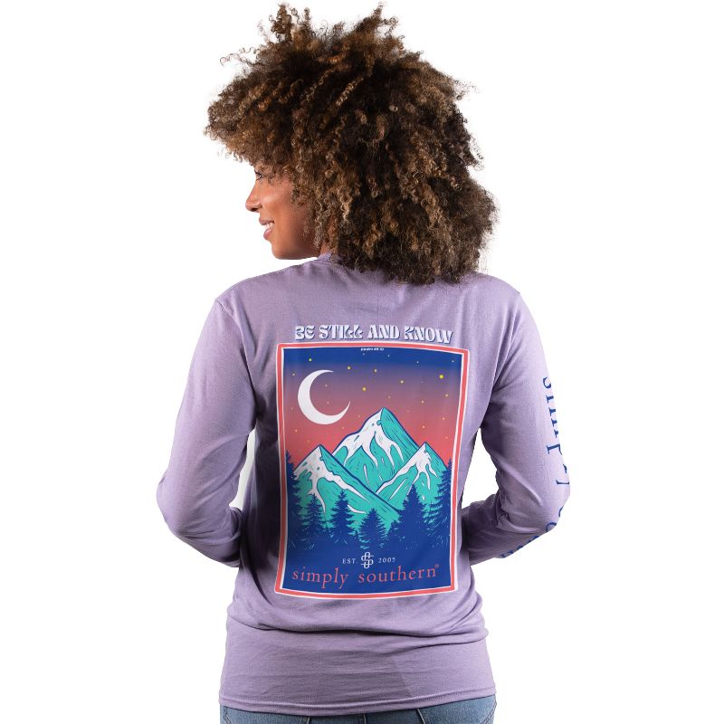 SALE Simply Southern Be Still Mountains Stars Long Sleeve T-Shirt