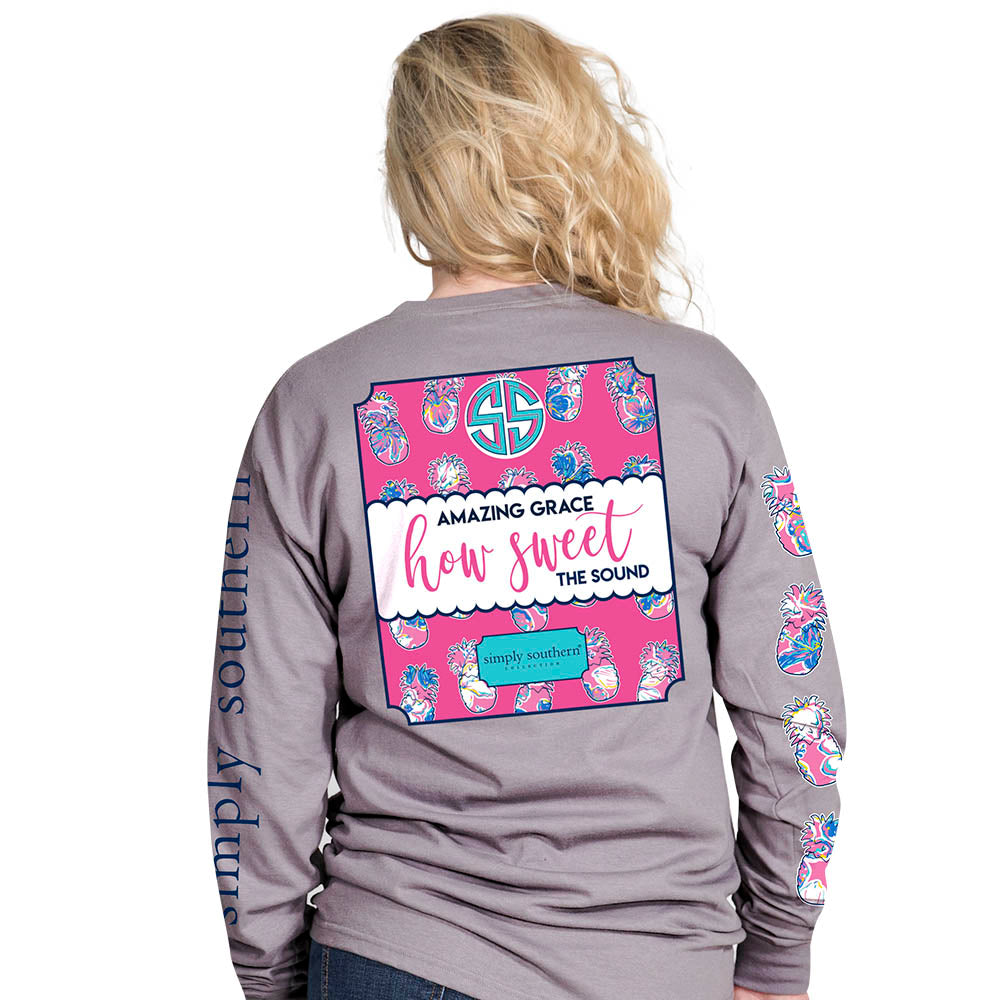 SALE Simply Southern Preppy Amazing Grace How Sweet Long Sleeve T-Shirt