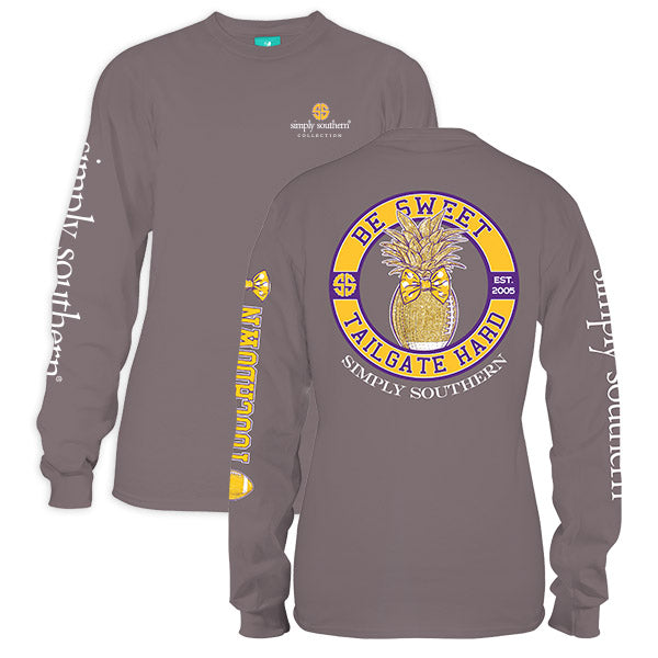 SALE Simply Southern Preppy Be Sweet Tailgate Hard Gold Purple Long Sleeve T-Shirt