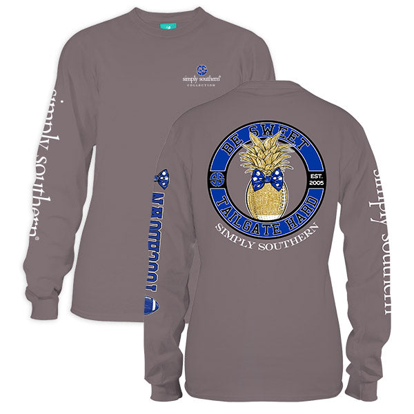 Simply Southern Preppy Be Sweet Tailgate Hard Blue Black Long Sleeve T-Shirt - SimplyCuteTees