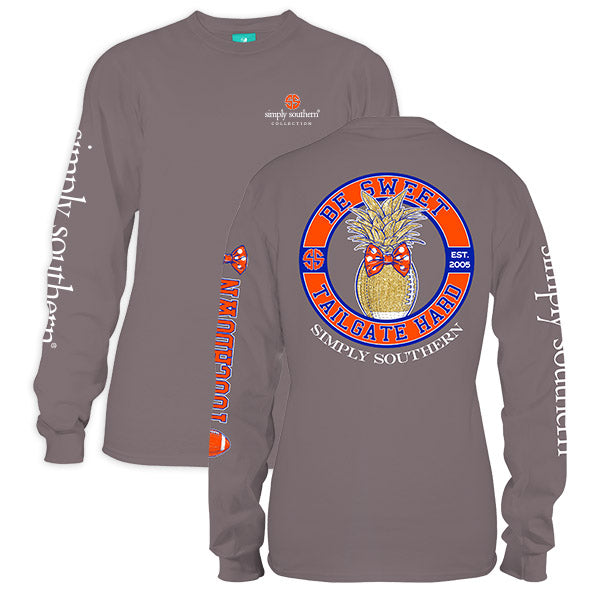 Simply Southern Preppy Be Sweet Tailgate Hard Blue Orange Long Sleeve T-Shirt - SimplyCuteTees