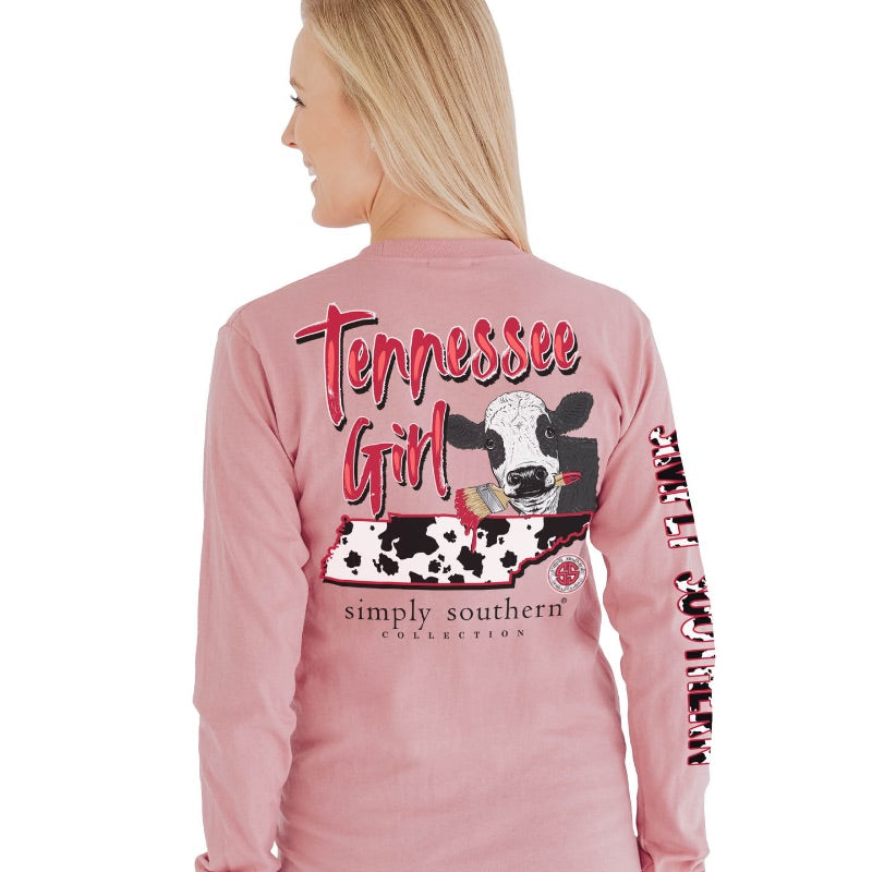 Simply Southern Tennessee Girl Cow Print Long Sleeve T-Shirt