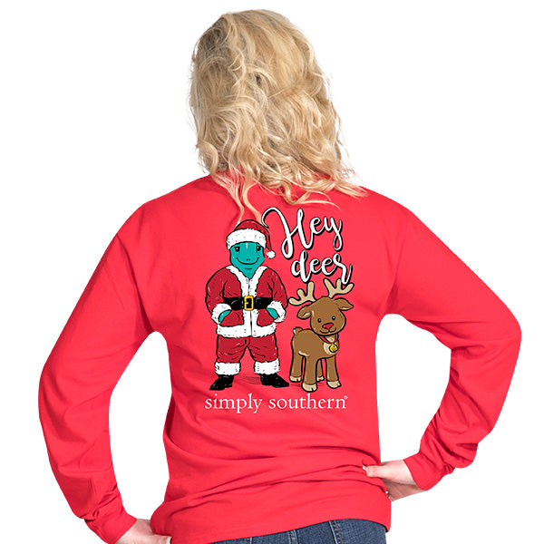 SALE Simply Southern Preppy Hey Deer Turtle Santa Holiday Long Sleeve  T-Shirt