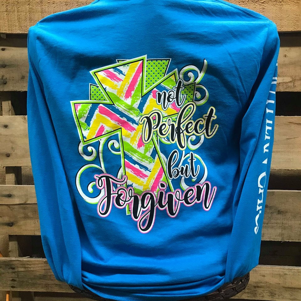 SALE Southern Chics Not Perfect but Forgiven Cross Girlie Long Sleeve Bright T Shirt