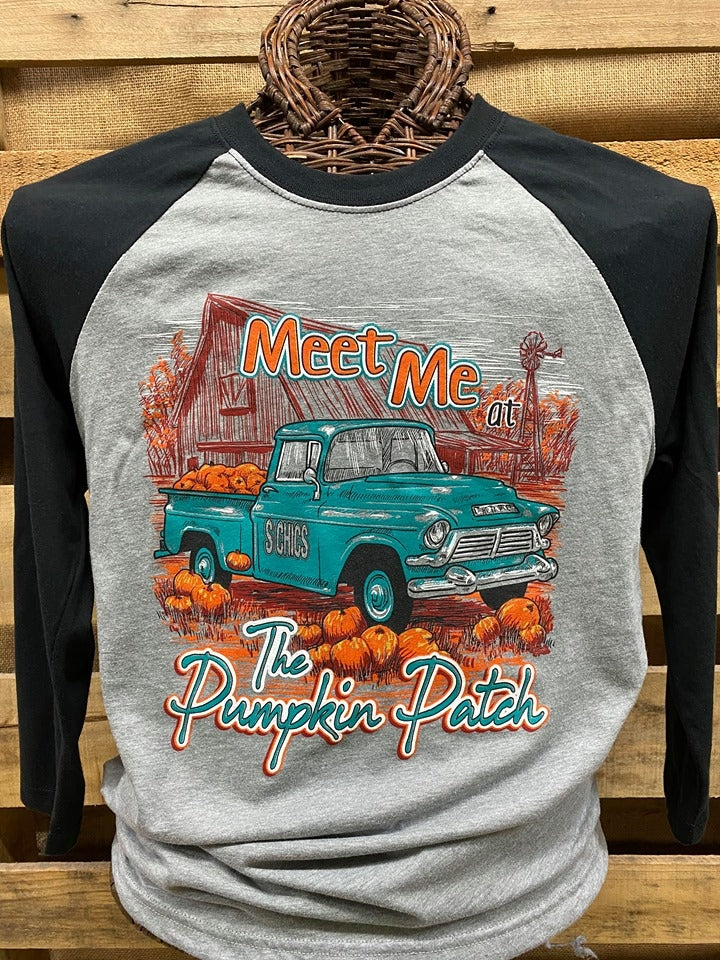 Southern Chics Apparel Meet me at the Pumpkin Patch Truck Raglan 3/4 Long Sleeve T Shirt