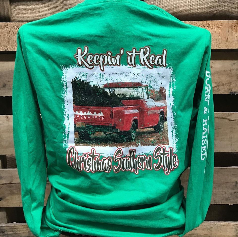 Backwoods Born & Raised Christmas Southern Style Truck Unisex Bright Long Sleeve T Shirt - SimplyCuteTees