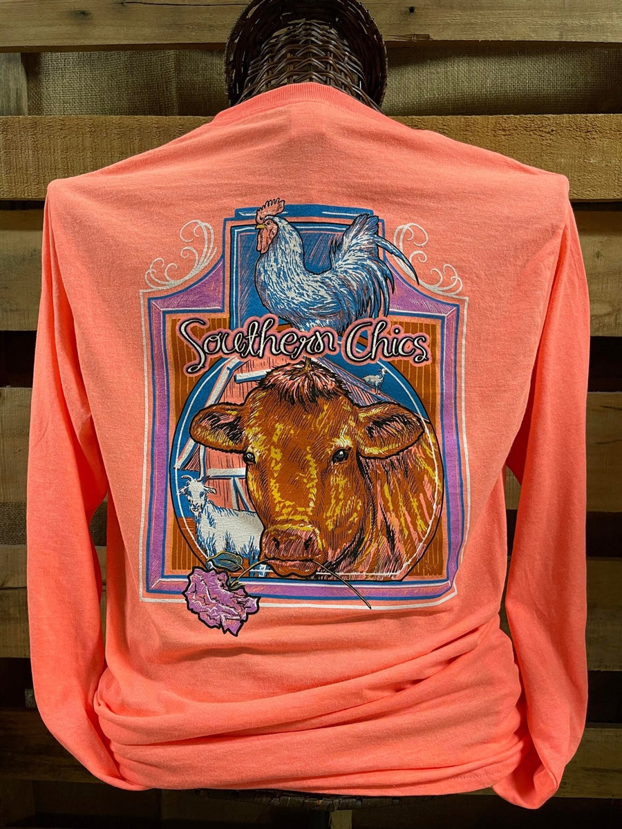 Southern Chics Apparel Cow with Chicken Comfort Colors Long Sleeve T Shirt