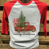 Southern Chics Merry Christmas Truck Raglan Canvas Girlie 3/4 Long Sleeve T Shirt