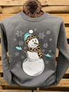 Southern Chics Apparel Leopard Snowman Long Sleeve Crew Sweatshirt