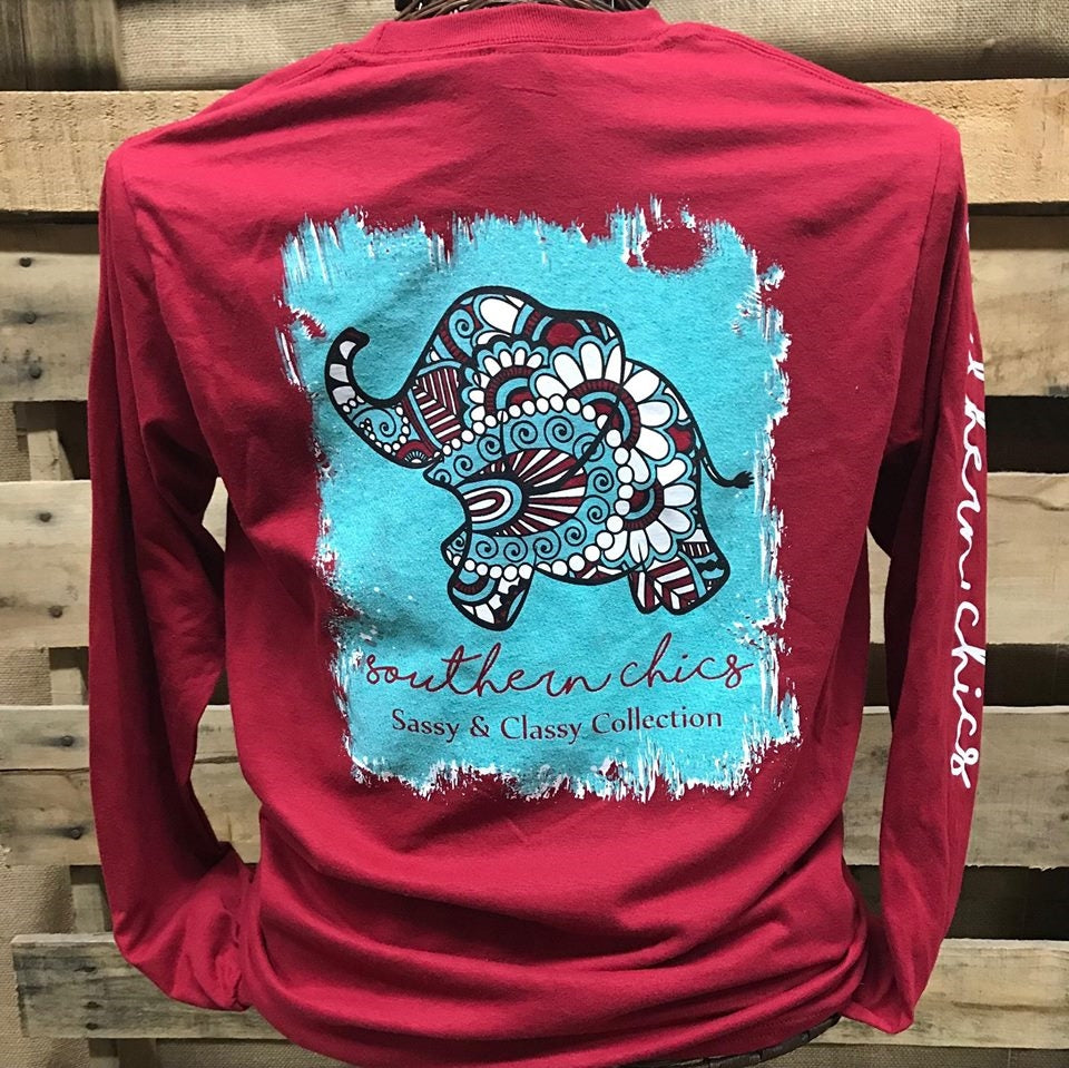 SALE Southern Chics Sassy Classy Collection Preppy Elephant Distressed Long Sleeve Bright T Shirt