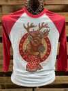 SALE Southern Chics Christmas Reindeer Raglan Canvas Girlie 3/4 Long Sleeve T Shirt
