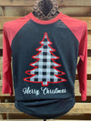 SALE Southern Chics Merry Christmas Plaid Tree Raglan Canvas Girlie 3/4 Long Sleeve T Shirt