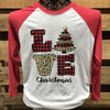 Southern Chics Love Christmas Plaid Raglan Raglan Canvas Girlie 3/4 Long Sleeve T Shirt