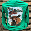 Southern Chics Merry Christmas Cow Long Sleeve Girlie Bright T Shirt