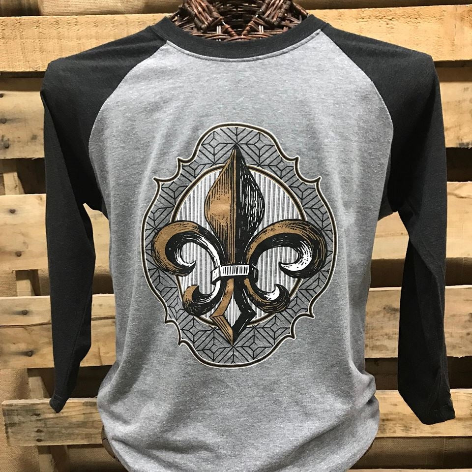 Southern Chics Apparel Fleur De Lis Raglan Canvas Long Sleeve T Shirt - SimplyCuteTees