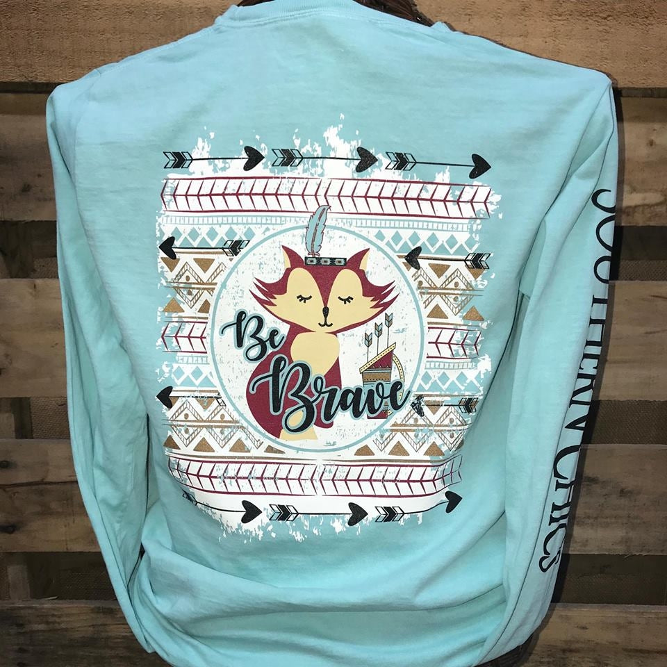 SALE Southern Chics Be Brave Fox Feather Arrows Girlie Comfort Colors Long Sleeve Bright T Shirt