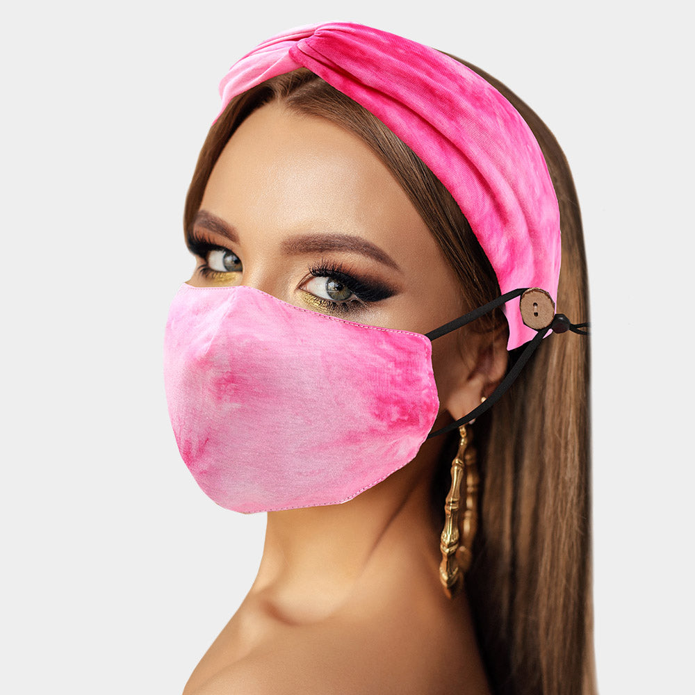 Tie Dye Pink Cotton Fashion Protective Mask & Matching Headband