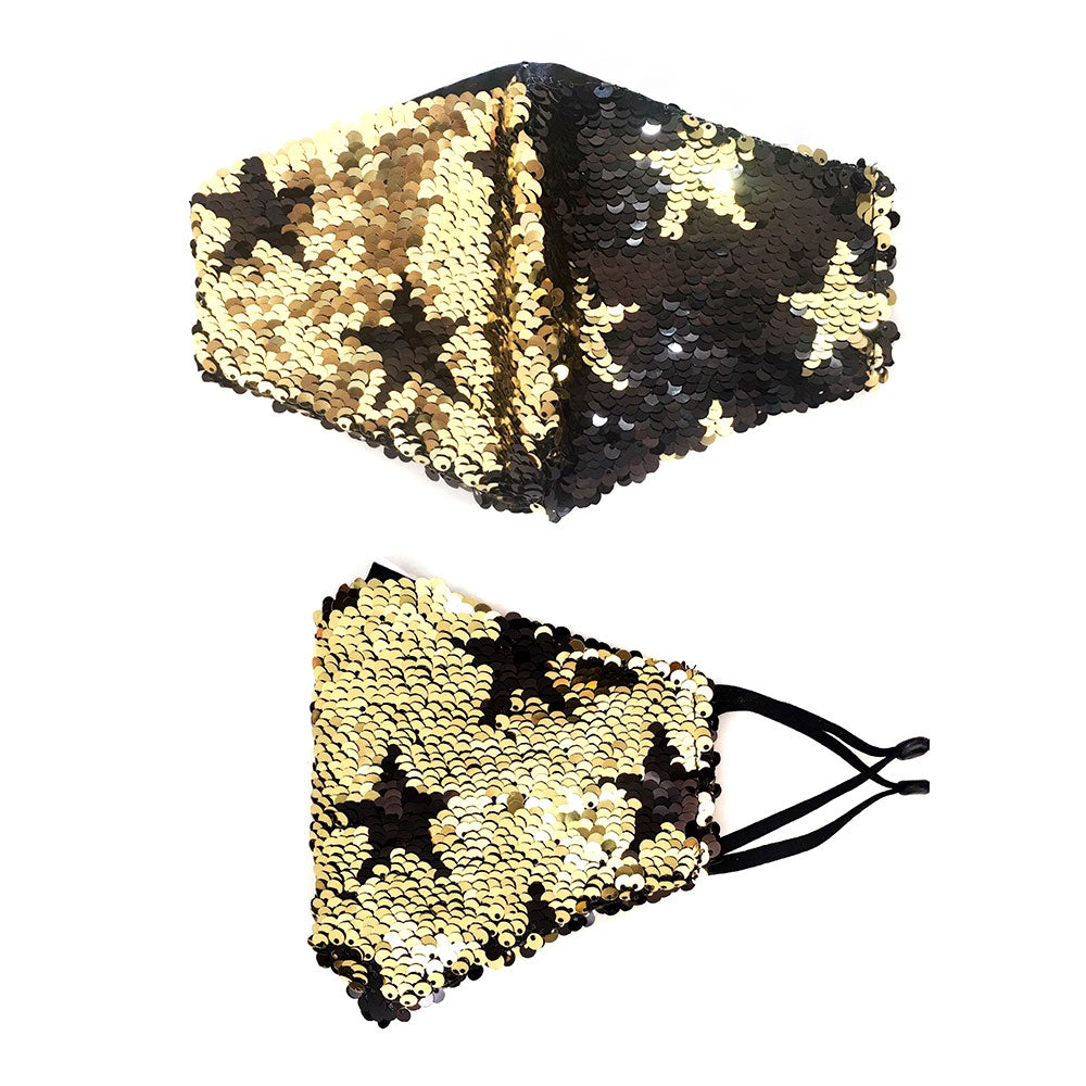 Black &amp; Gold Reversible Sequins Star Fashion Protective Mask