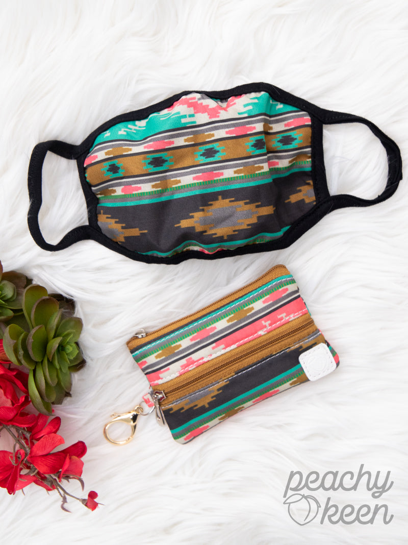 Southern Grace The Southwest Aztec Double Zipper Mini Versi Bag with Face Mask