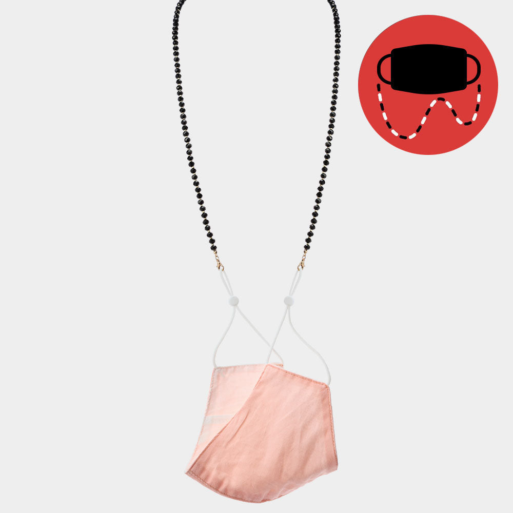 Black Faceted Beaded Fashion Protective Mask Holder Chain