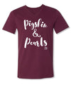 Sassy Frass Maroon Pigskin &amp; Pearls Football V-neck Bright Girlie T Shirt