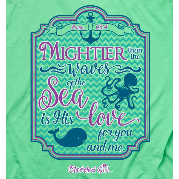 Cherished Girl Mightier Than the Waves of the Sea Whale Anchor Christian Bright T Shirt
