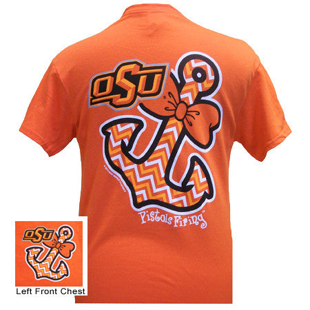 Oklahoma State Cowboys Chevron Anchor Bow Girlie Bright T Shirt - SimplyCuteTees