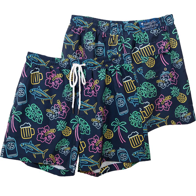 Simply Southern Neon Beer Print Guys Shorts Swim trunks