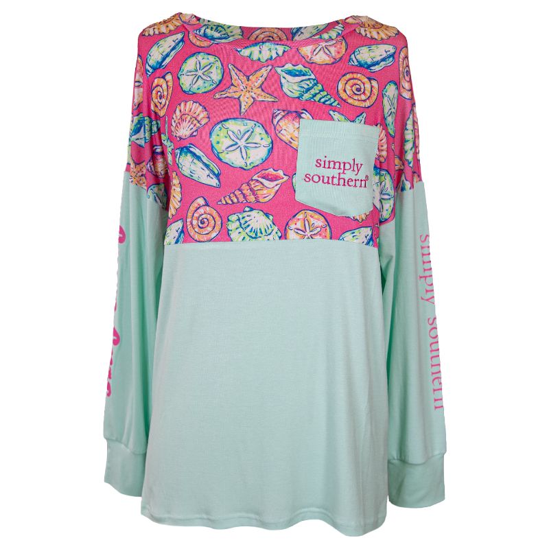 Simply Southern Preppy Sea Shells Beach Long Sleeve Jersey T-Shirt