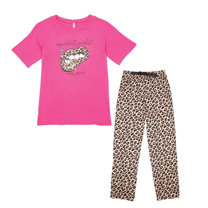 Simply Southern Perfect Leopard Lips PJ Pants &amp; T-Shirt Set