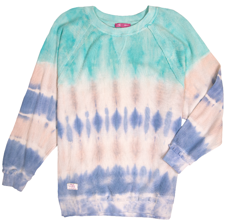 Simply Southern Waves Tiedye Pullover Waffle Crew Sweatshirt