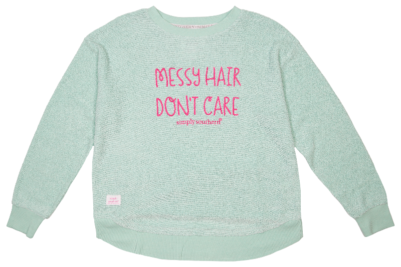 SALE Simply Southern Messy Hair Terry Pullover Soft Crew Long Sleeve T-Shirt