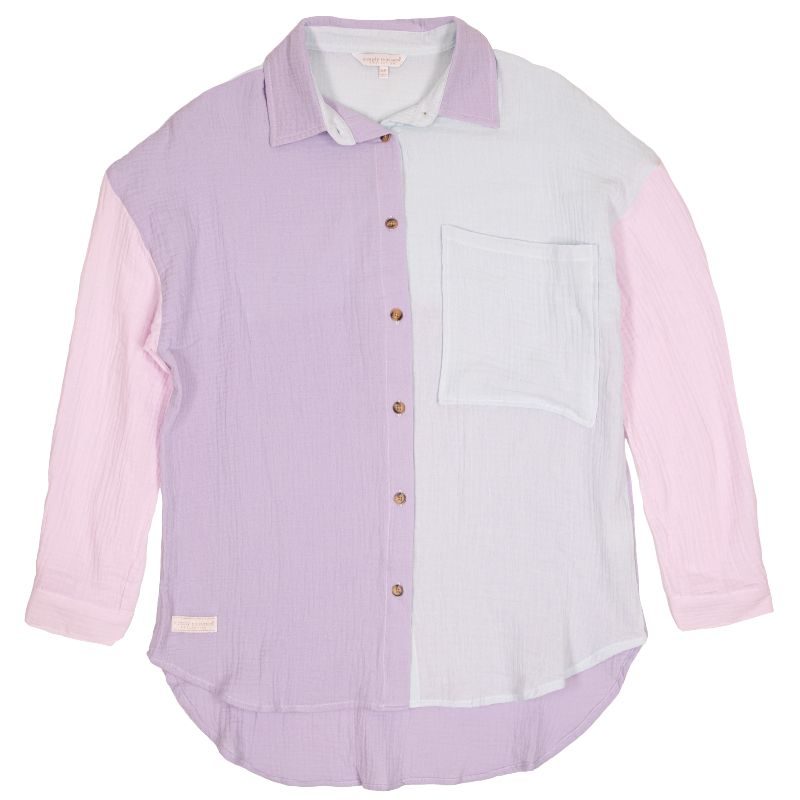 Simply Southern Color Block Boyfriend Shirt for Women in Aster at Glik's , S/M