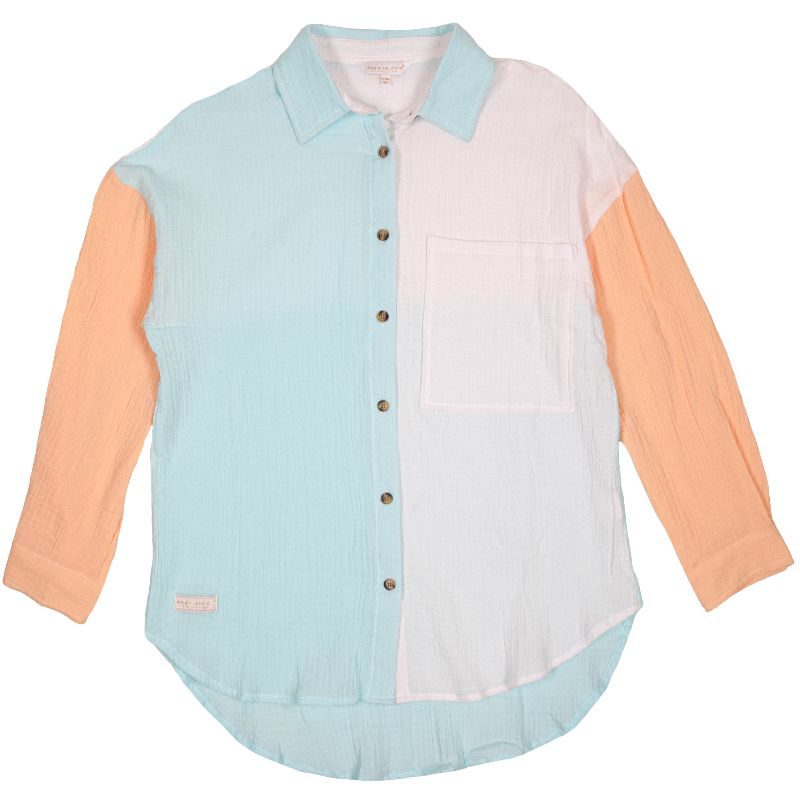 SALE Simply Southern Color Block Button Down Long Sleeve T-Shirt