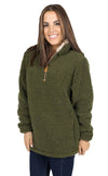 Simply Southern Pullover Preppy Sherpa Army Green Long Sleeve Sweatshirt Jacket Sweater