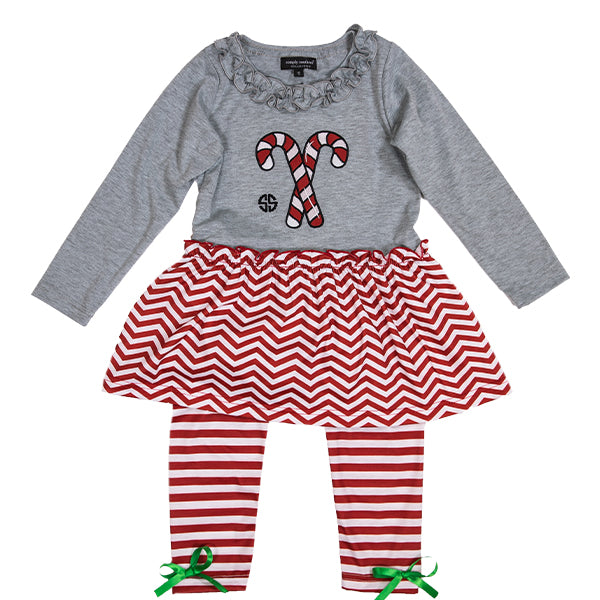 Simply Southern Preppy Classic Candy Cane Holiday Toddler Dress Set T-