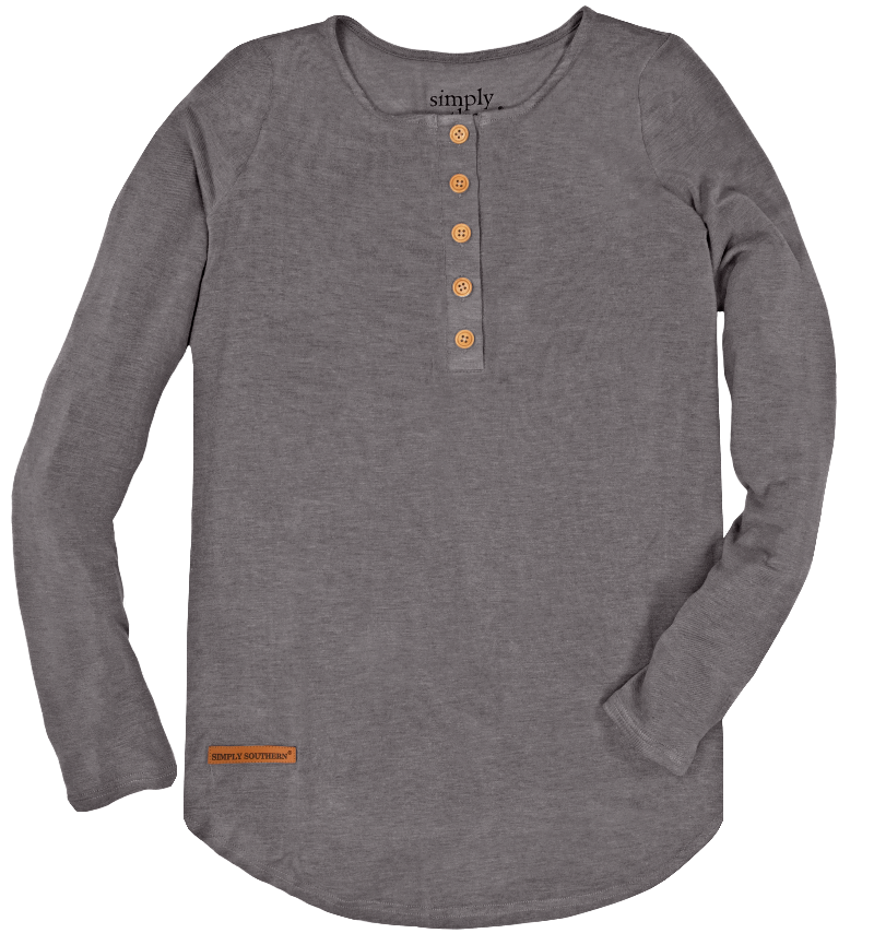 SALE Simply Southern Preppy Henley Grey Long Sleeve T-Shirt