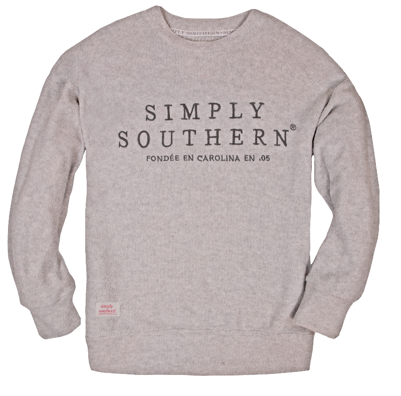 Simply Southern Grey Terry Pullover Soft Crew Sweatshirt