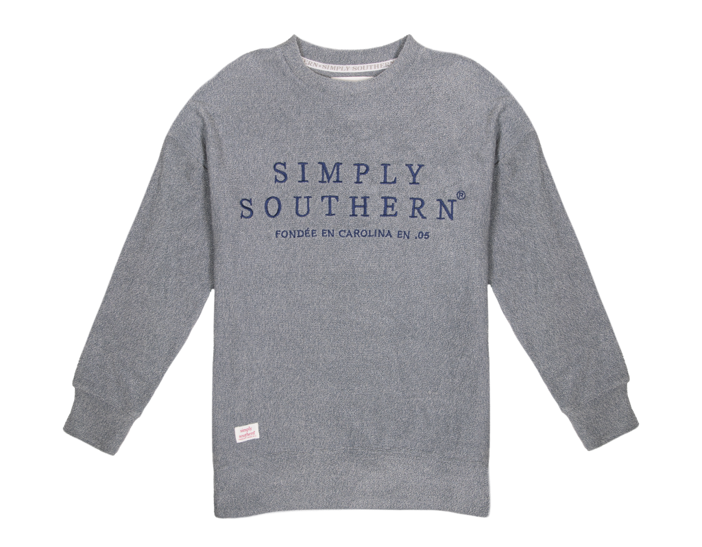 Simply Southern Denim Terry Pullover Soft Crew Sweatshirt