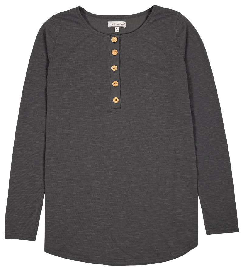 SALE Simply Southern Preppy Henley Dark Grey Long Sleeve T-Shirt