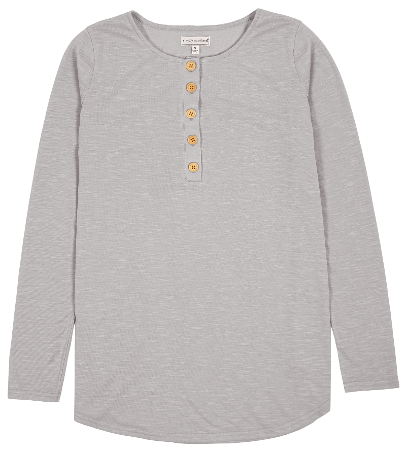 SALE Simply Southern Preppy Henley Grey Long Sleeve T-Shirt