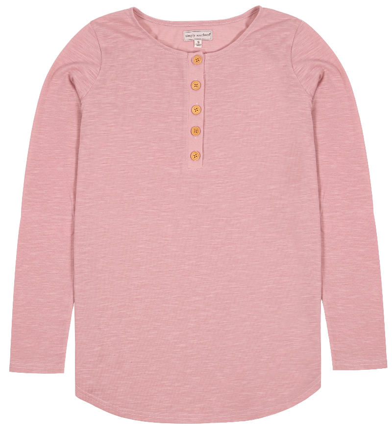 SALE Simply Southern Preppy Henley Rose Long Sleeve T-Shirt