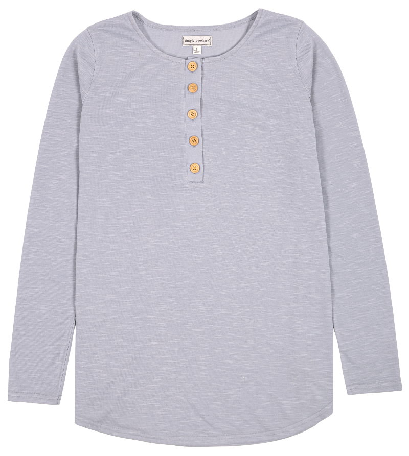 SALE Simply Southern Preppy Henley Stone Long Sleeve T-Shirt