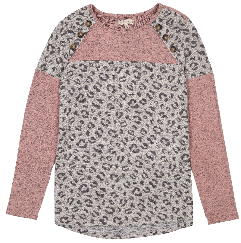 Simply Southern Leopard Button Top Long Sleeve T-Shirt