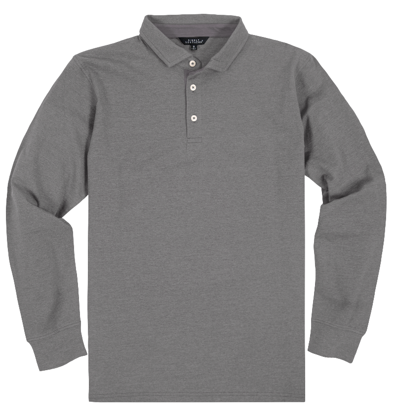 SALE Simply Southern Classic Heather Grey Unisex Polo Long Sleeve T-Shirt