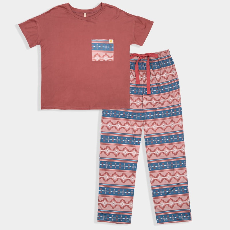 Simply Southern Aztec Maroon PJ Pants & T-Shirt Set