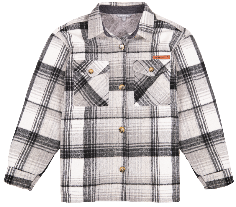 Simply Southern Grey Plaid Sherpa Lined Sweater Jacket Shacket